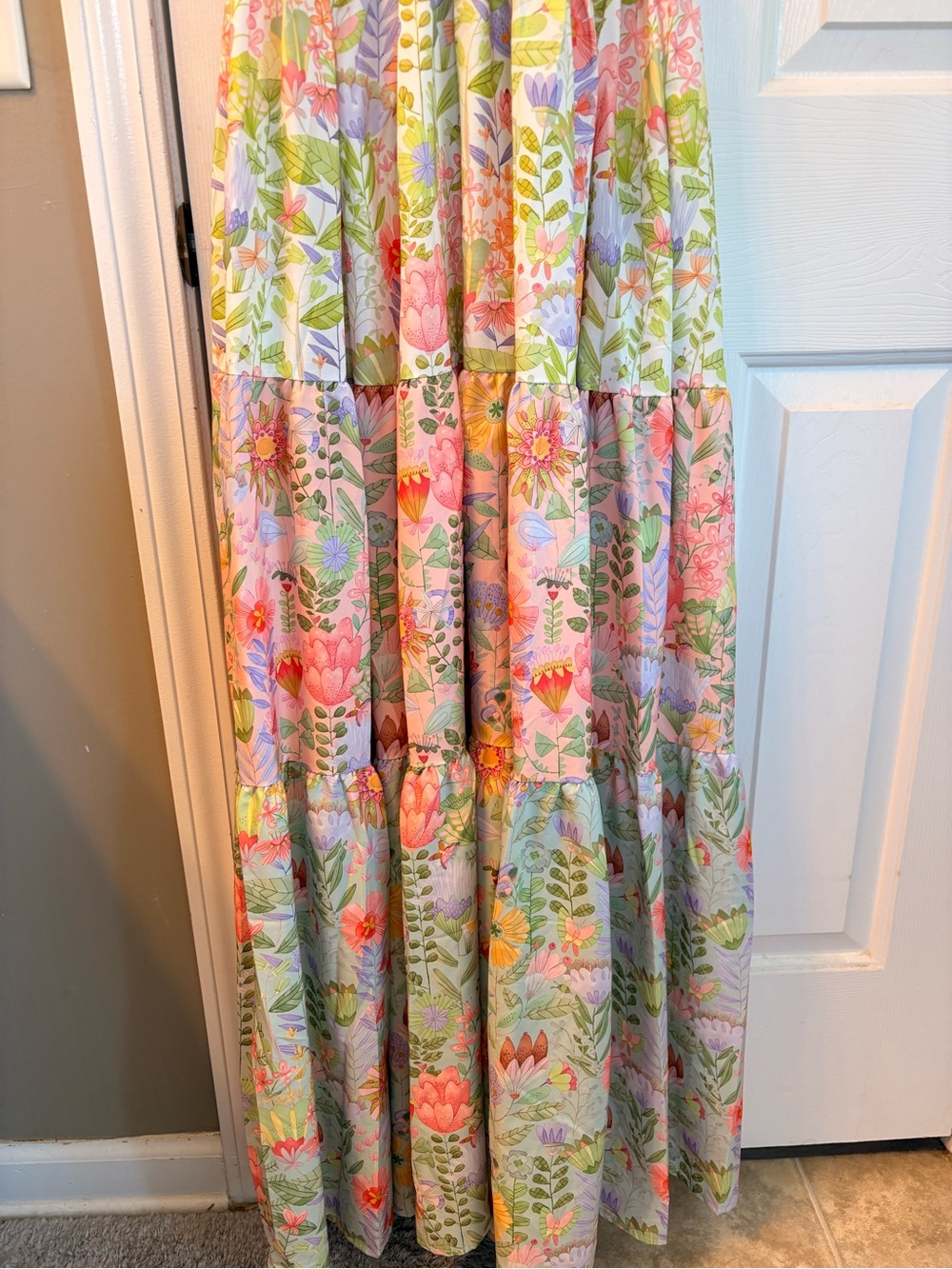 Floral Smocked Maxi Dress - Pink & Green Women’s Size S - Picture 5 of 8